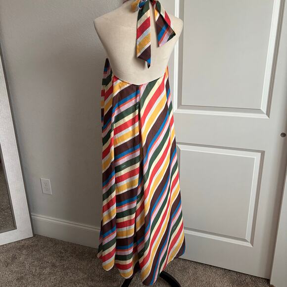 Ganni Rainbow Stripe Light Chiffon Halter Coverup Maxi Dress Georgette 6 - Picture 3 of 13